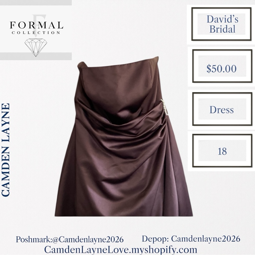 David's Bridal Chocolate Strapless Gown - Picture 8 of 11